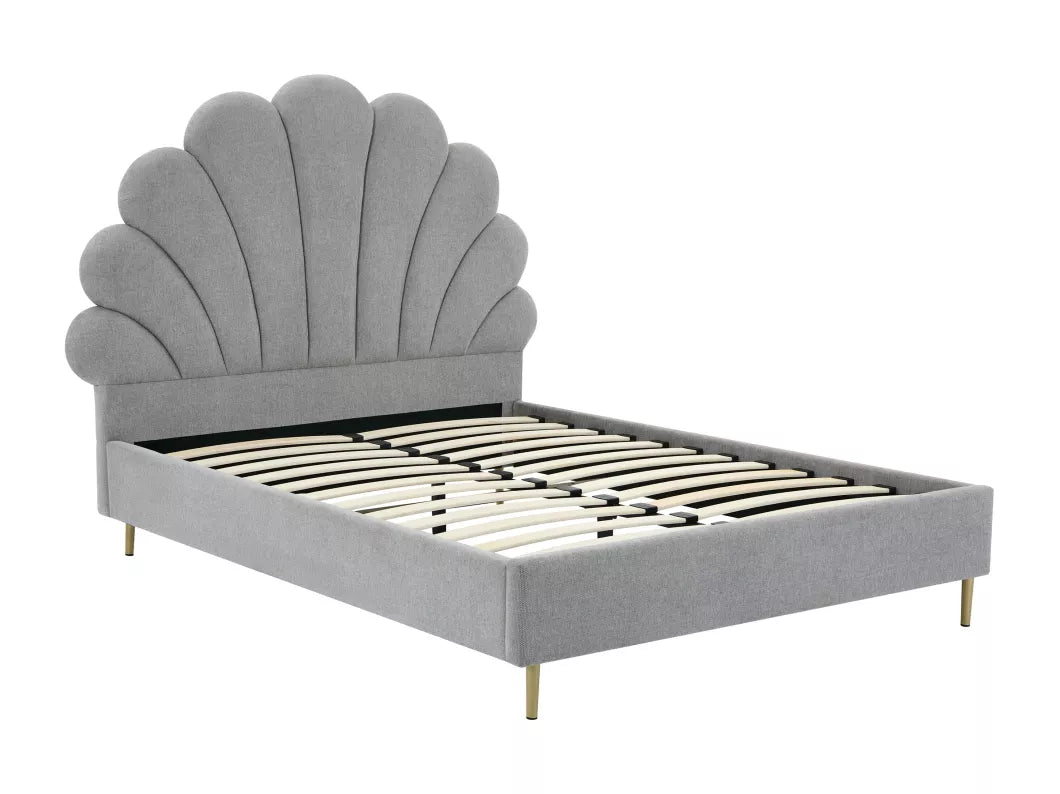 Lit coquillage 160 x 200 cm - Velours - Rose - LIVAYA