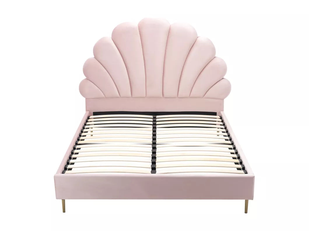 Lit coquillage 160 x 200 cm - Velours - Rose - LIVAYA
