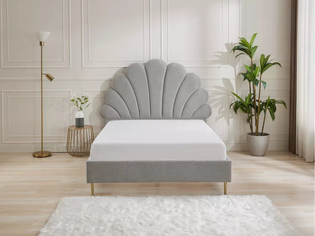 Lit coquillage 140 x 190 cm - Velours - Beige - LIVAYA