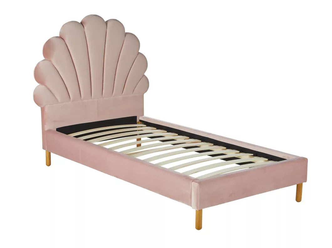 Lit coquillage 90 x 190 cm - Velours - Rose - MOANA