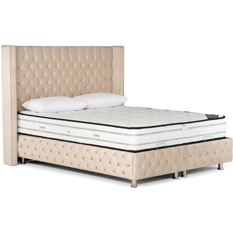 Lit coffre clouté Luna Beige