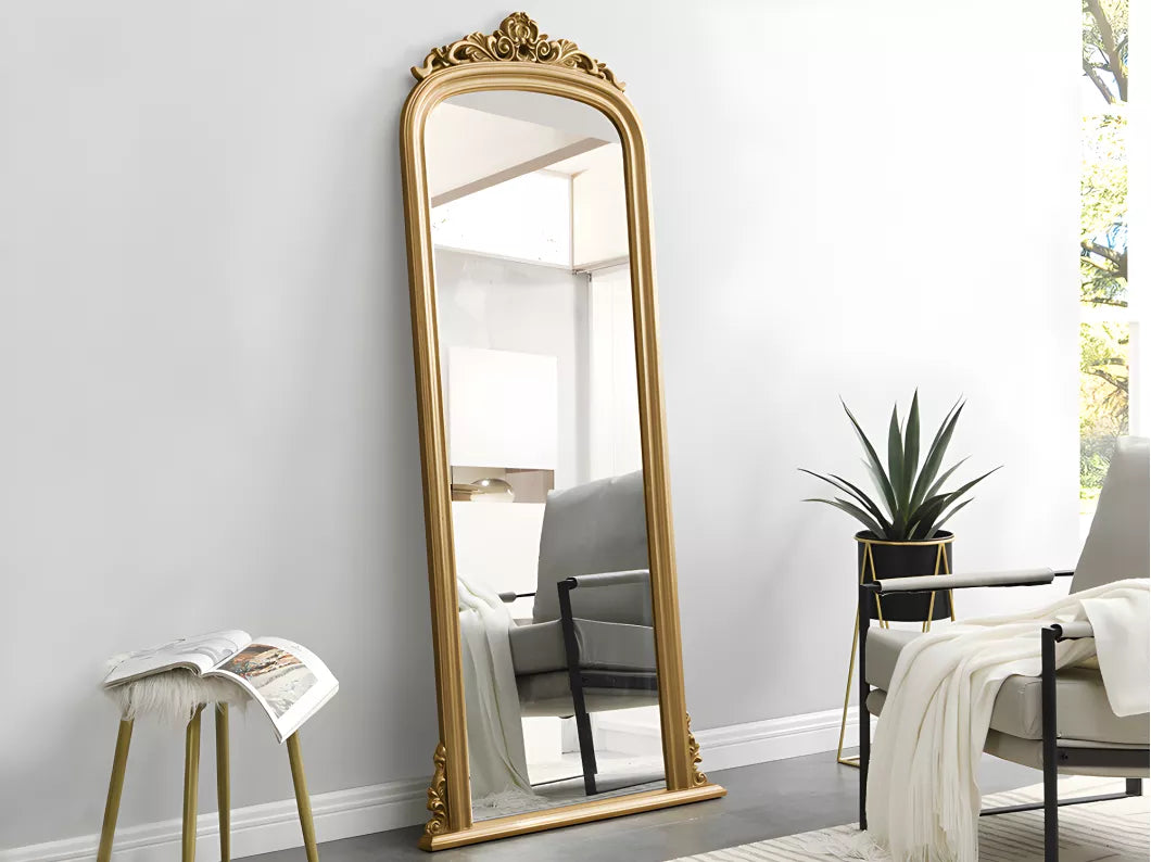 Grand miroir vintage en bois de paulownia - H.180 cm - Doré - MERRY