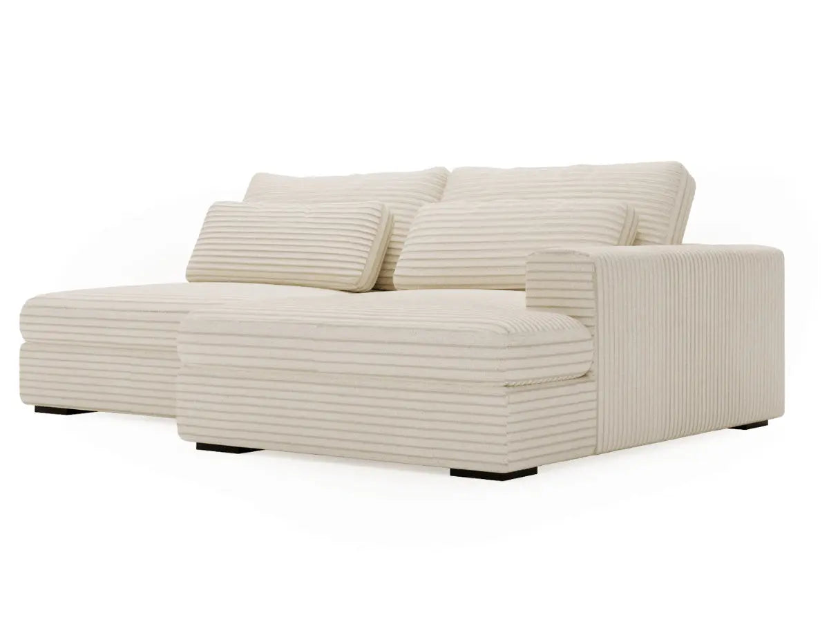 Canapé d'angle convertible grande méridienne velours côtelé beige MONTPARNASSE
