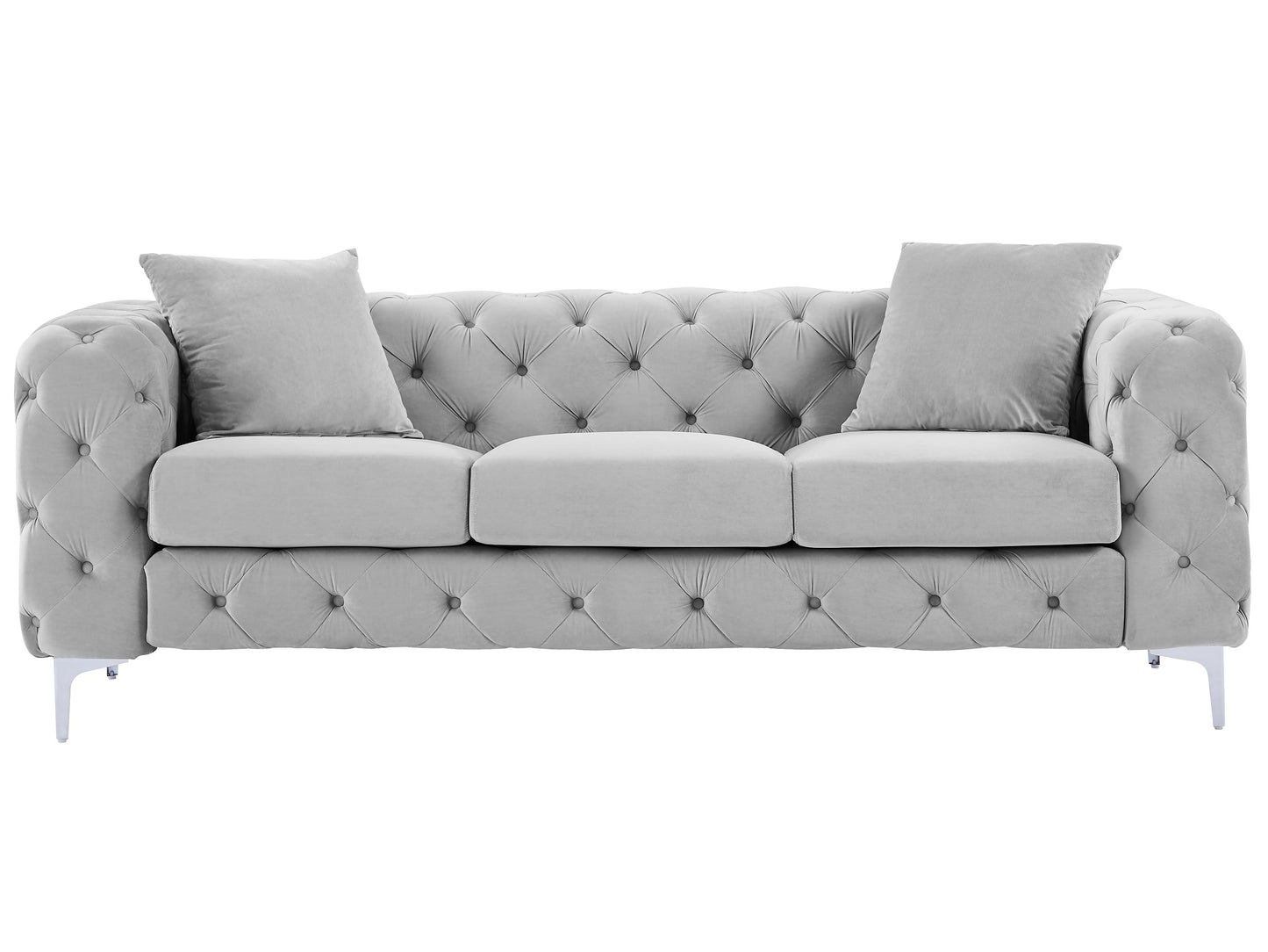 Canapé 3 places chesterfield en velours gris clair EDWINA