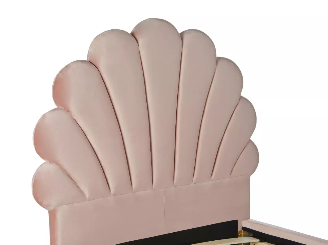 Lit coquillage 90 x 190 cm - Velours - Rose - MOANA
