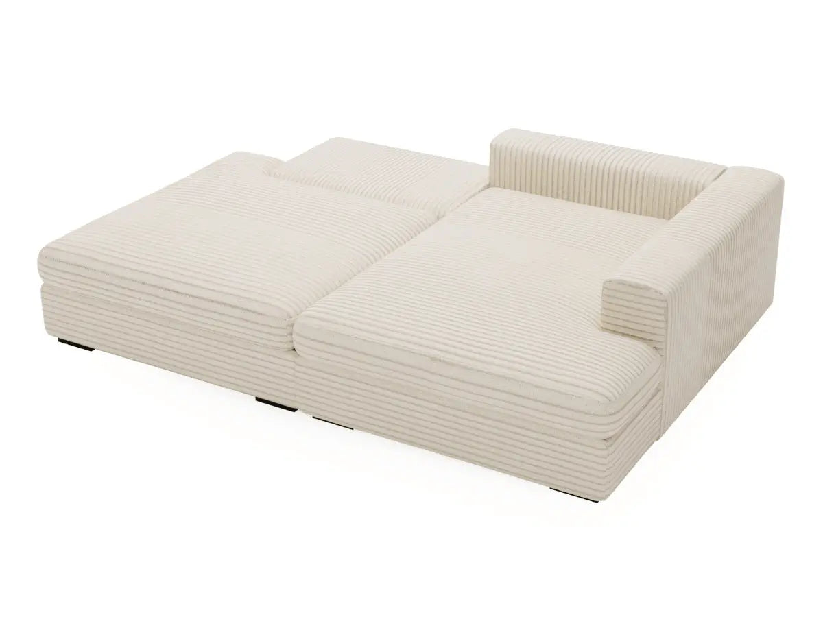 Canapé d'angle convertible grande méridienne velours côtelé beige MONTPARNASSE