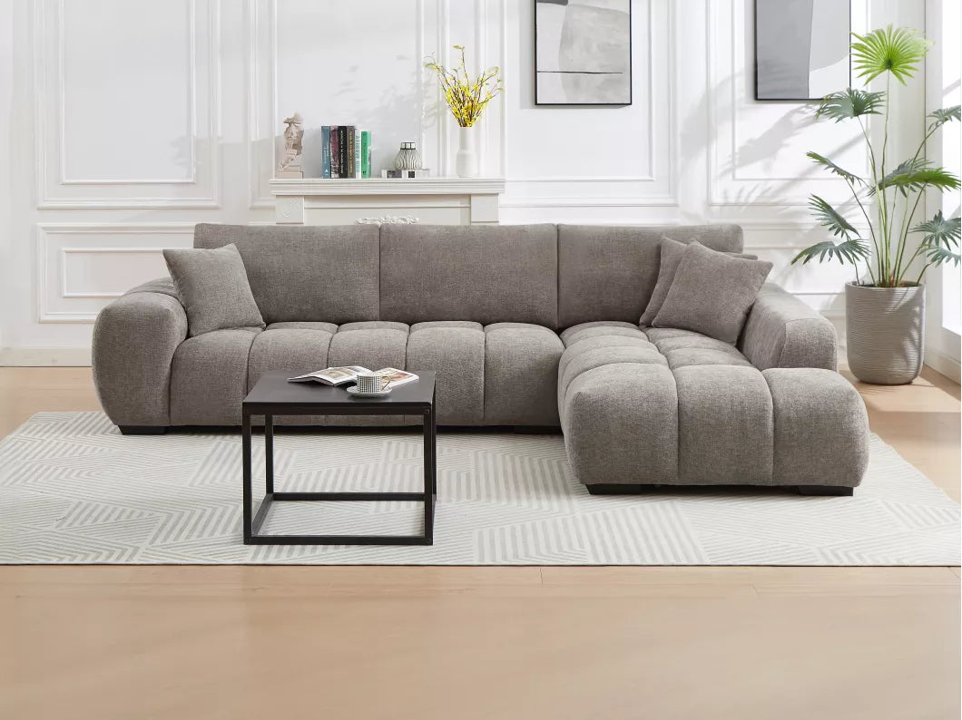Canapé d'angle droit en tissu gris BERENIA