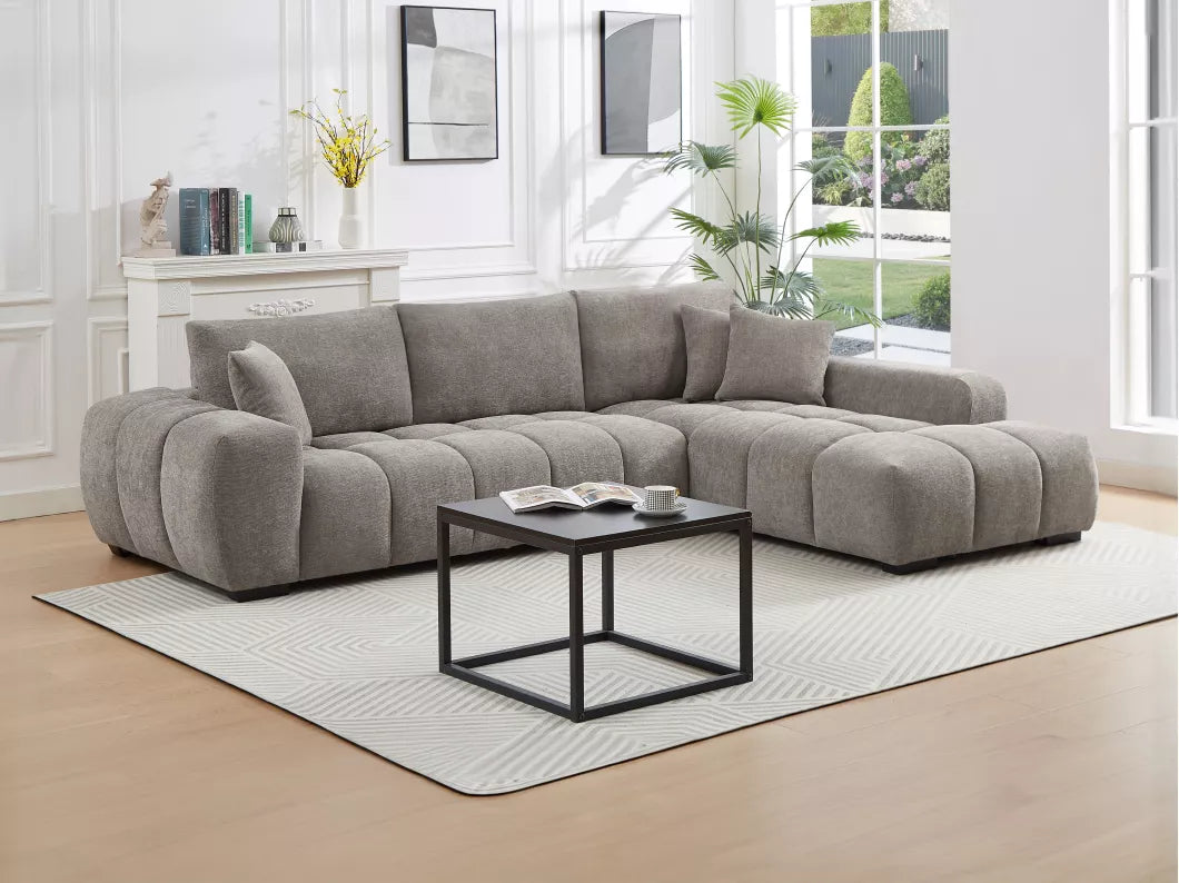 Canapé d'angle droit en tissu gris BERENIA