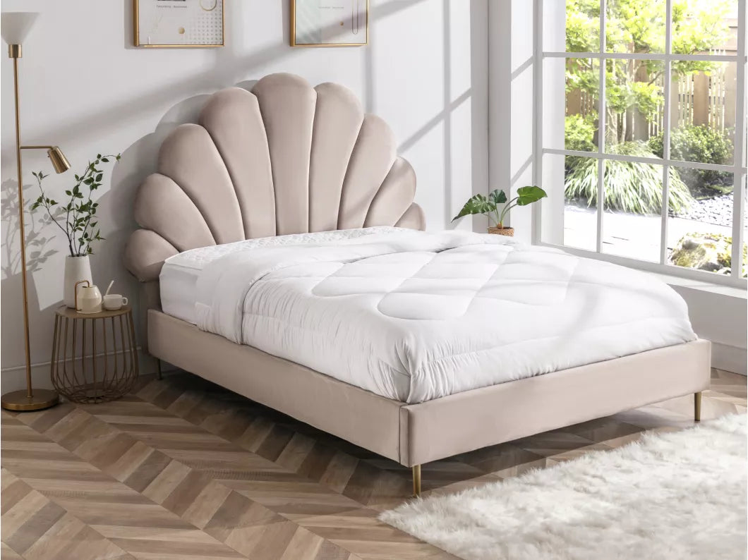 Lit coquillage 160 x 200 cm - Velours - Rose - LIVAYA