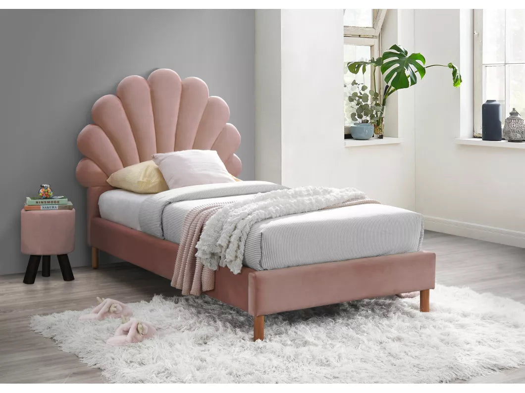 Lit coquillage 90 x 190 cm - Velours - Rose - MOANA
