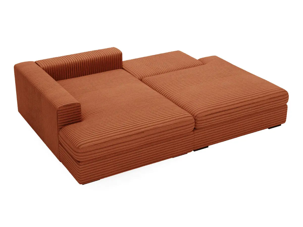 Canapé d'angle convertible grande méridienne en velours côtelé terracotta MONTPARNASSE