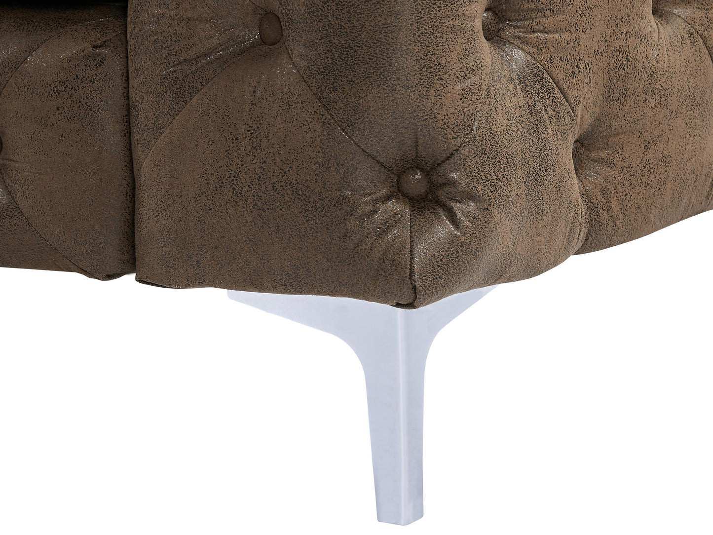 Canapé 3 places, fauteuil et pouf chesterfield en microfibre aspect cuir vieilli EDWINA
