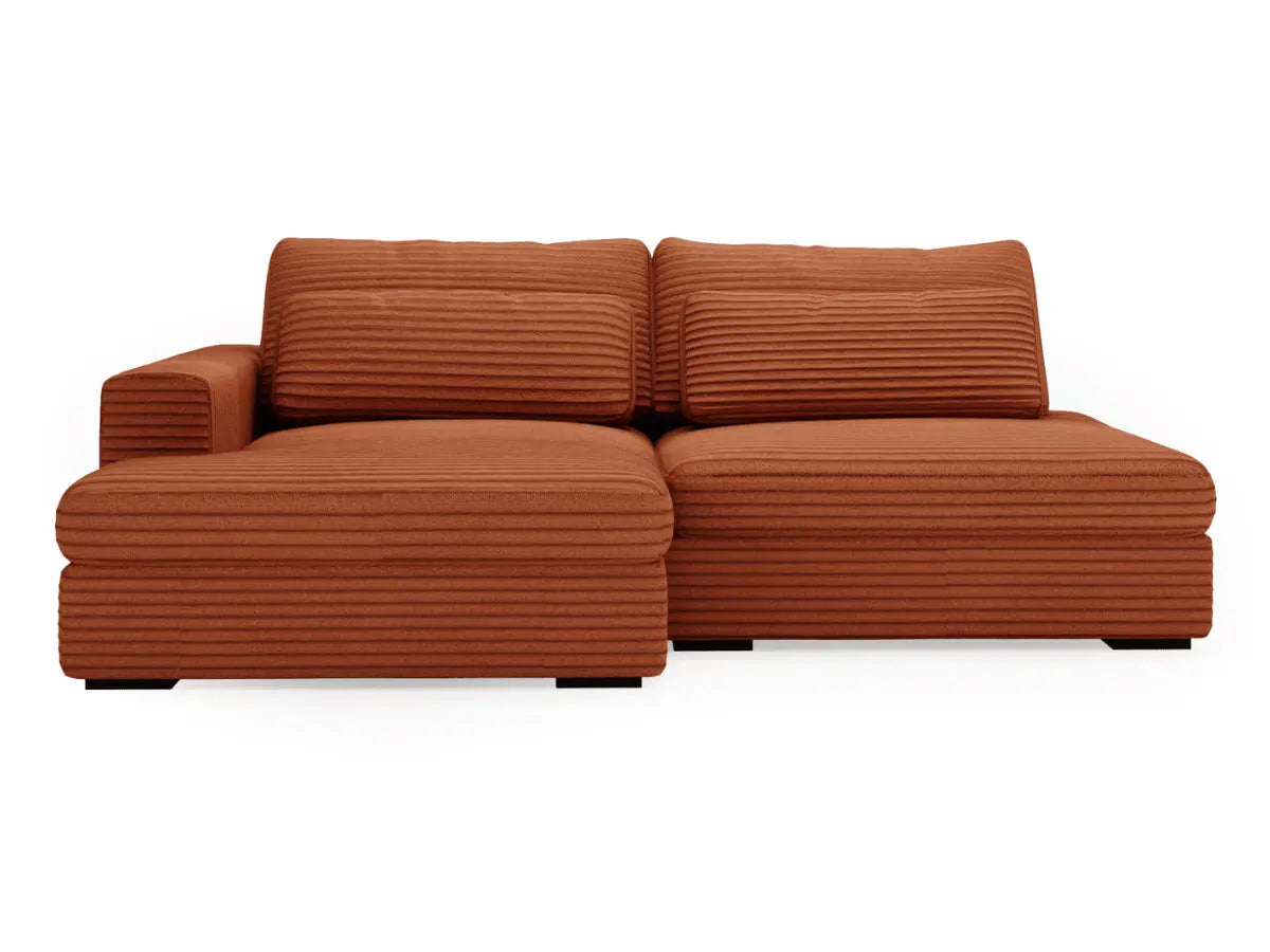 Canapé d'angle convertible grande méridienne en velours côtelé terracotta MONTPARNASSE