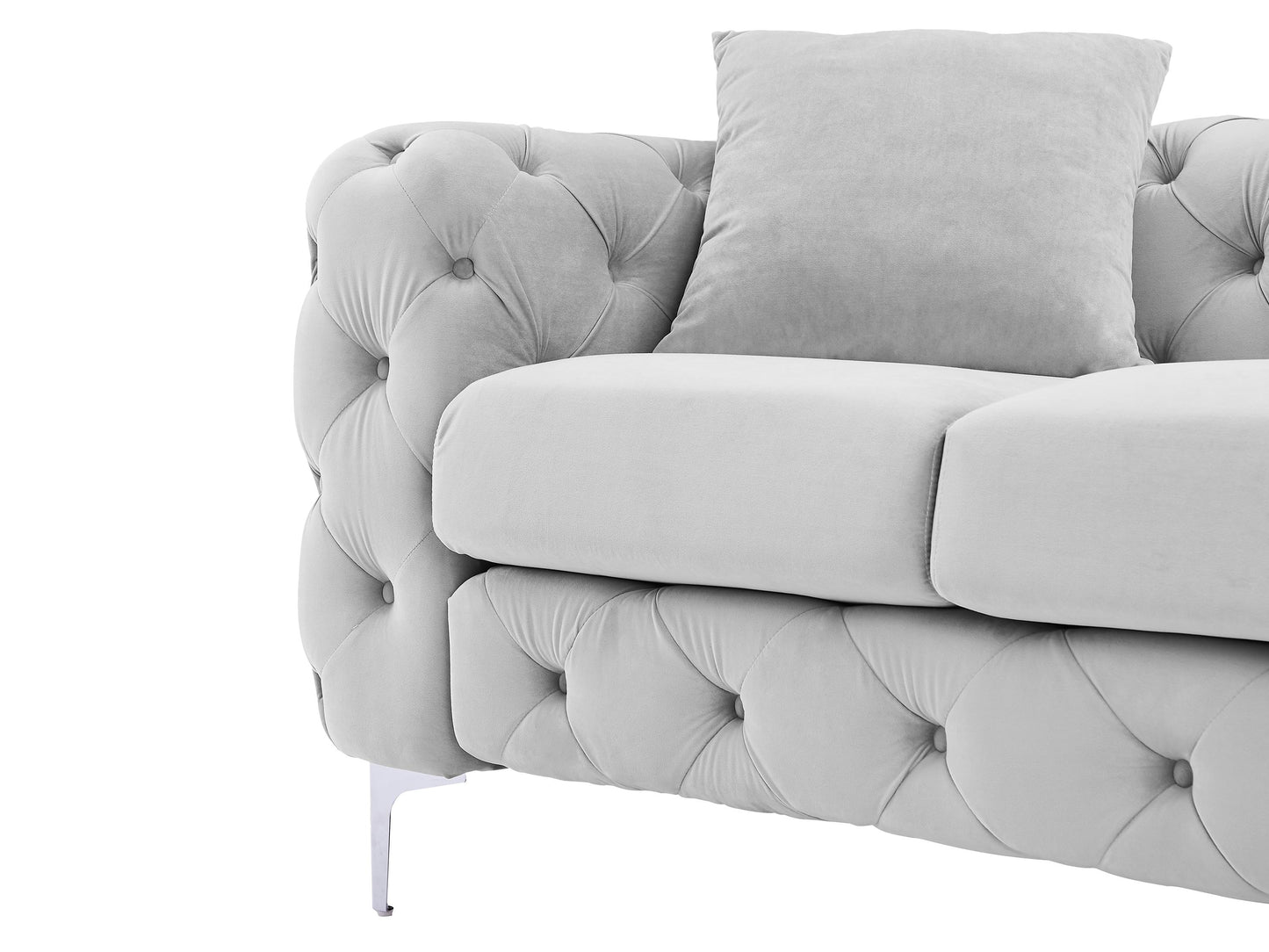 Canapé 3 places chesterfield en velours gris clair EDWINA