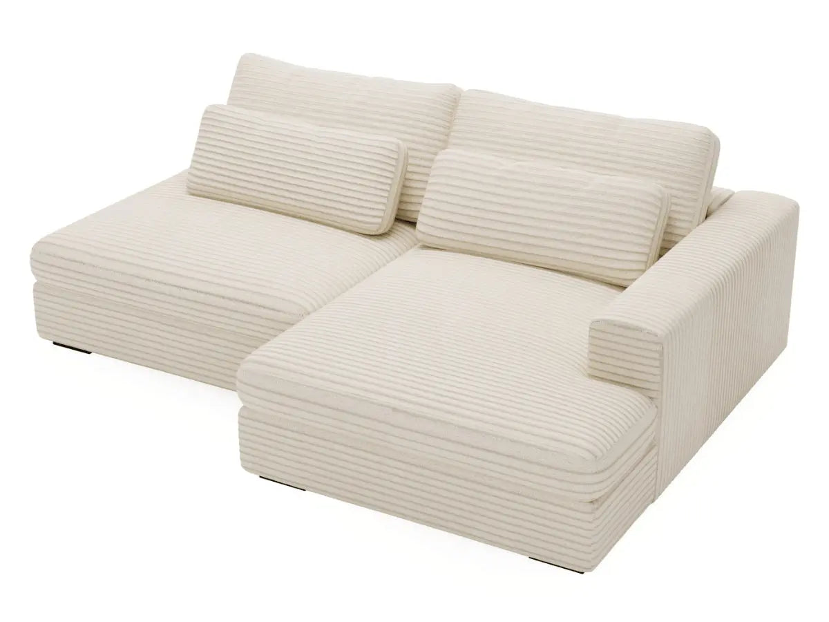 Canapé d'angle convertible grande méridienne velours côtelé beige MONTPARNASSE