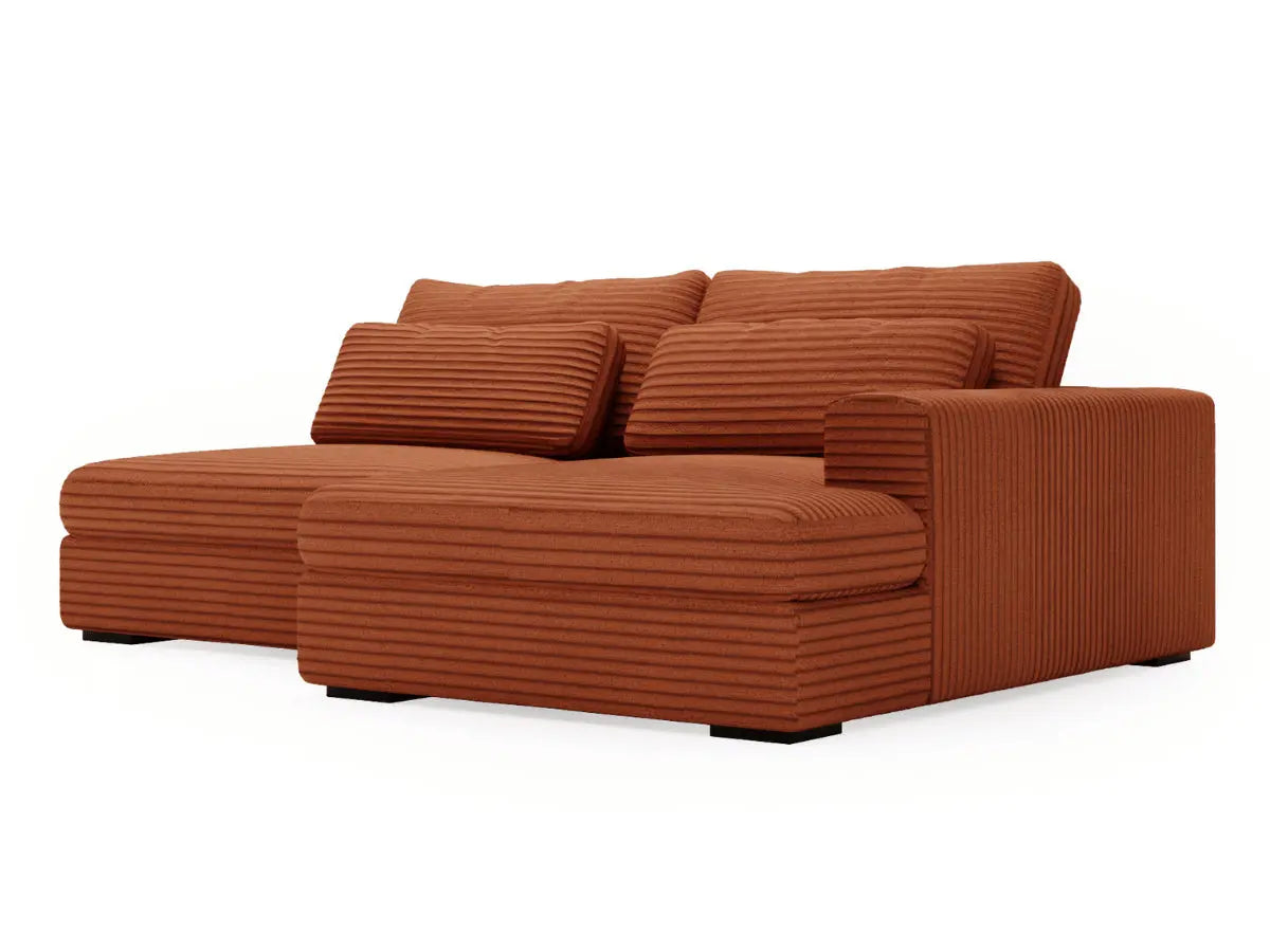 Canapé d'angle convertible grande méridienne en velours côtelé terracotta MONTPARNASSE