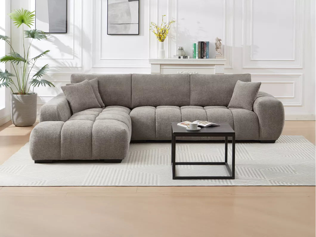 Canapé d'angle gauche en tissu gris BERENIA