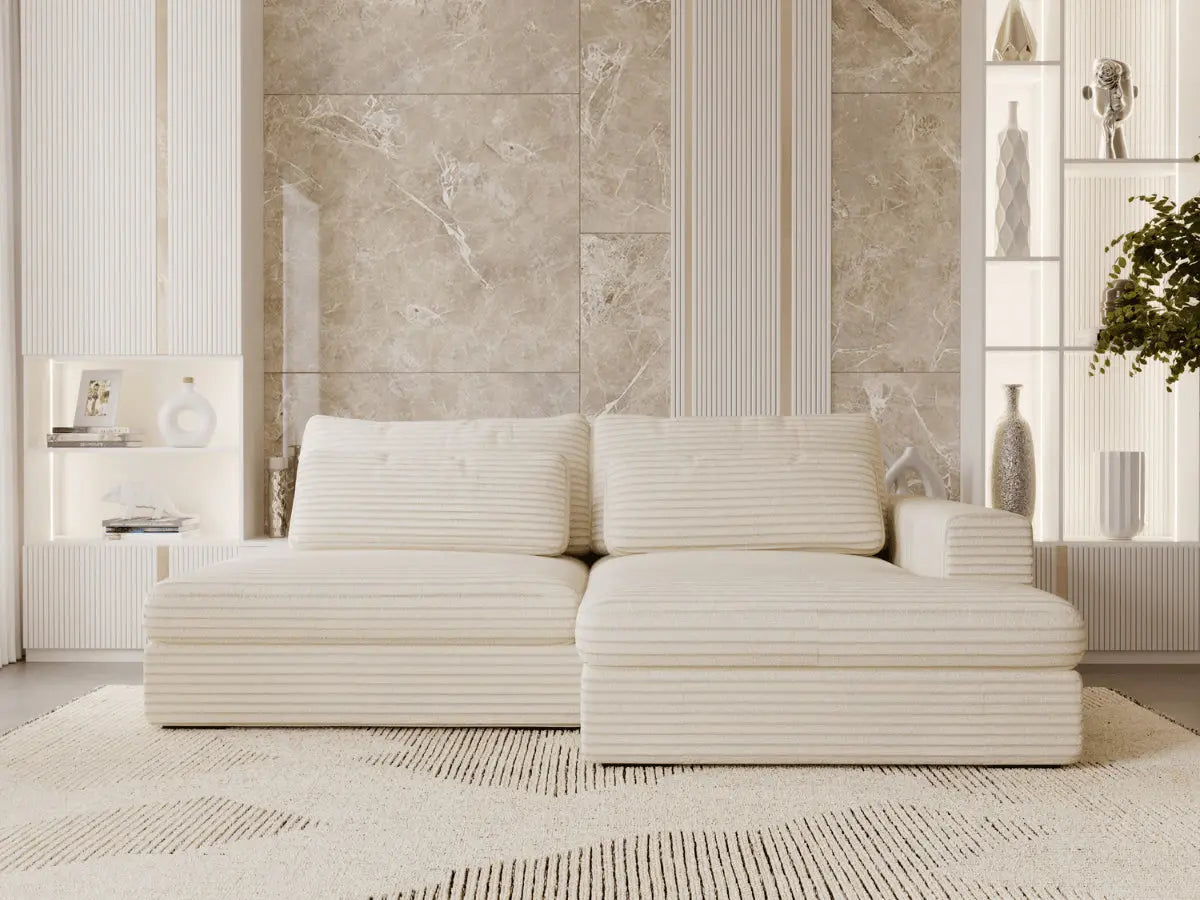 Canapé d'angle convertible grande méridienne velours côtelé beige MONTPARNASSE