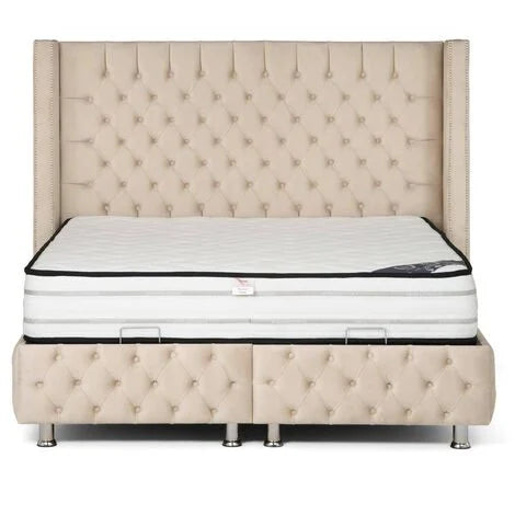 Lit coffre clouté Luna Beige