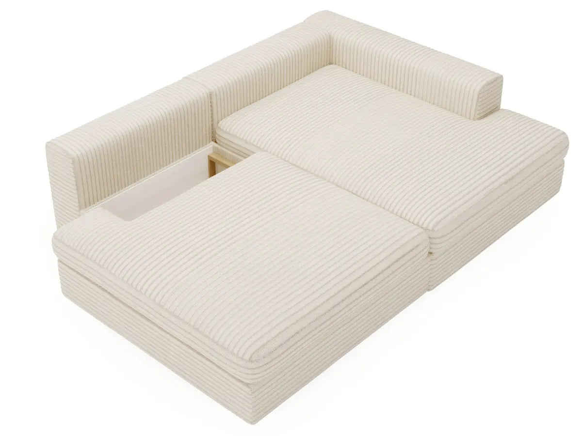 Canapé d'angle convertible grande méridienne velours côtelé beige MONTPARNASSE