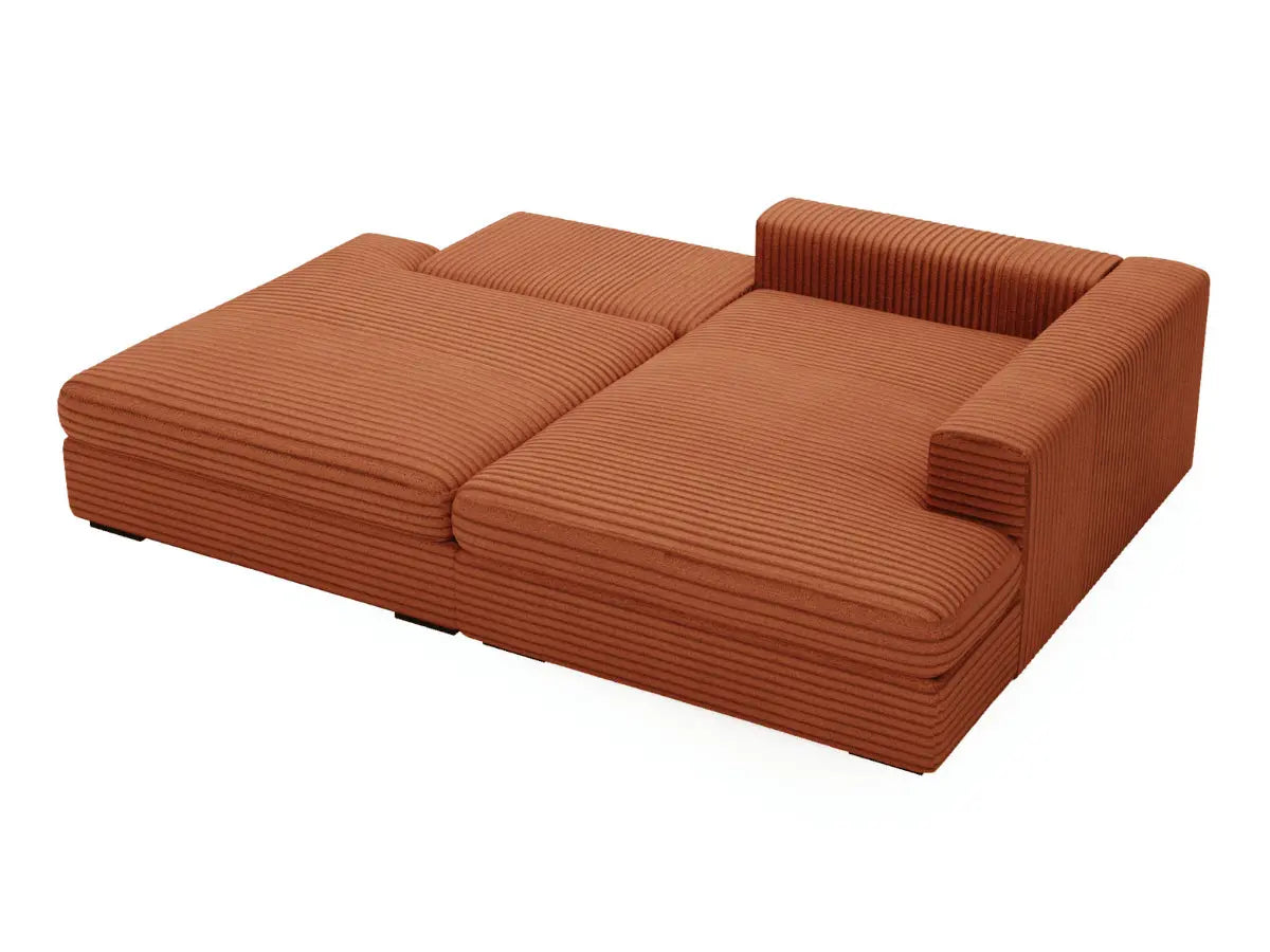 Canapé d'angle convertible grande méridienne en velours côtelé terracotta MONTPARNASSE