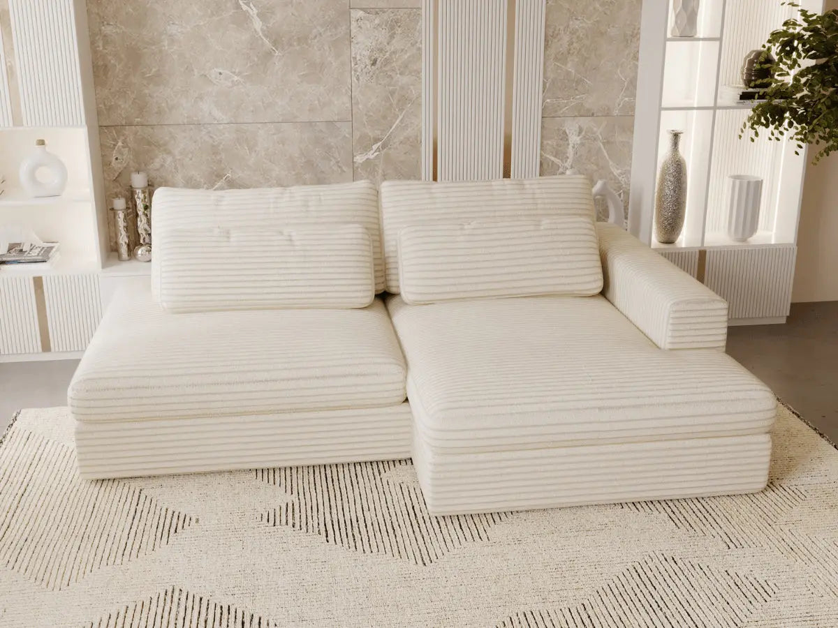 Canapé d'angle convertible grande méridienne velours côtelé beige MONTPARNASSE