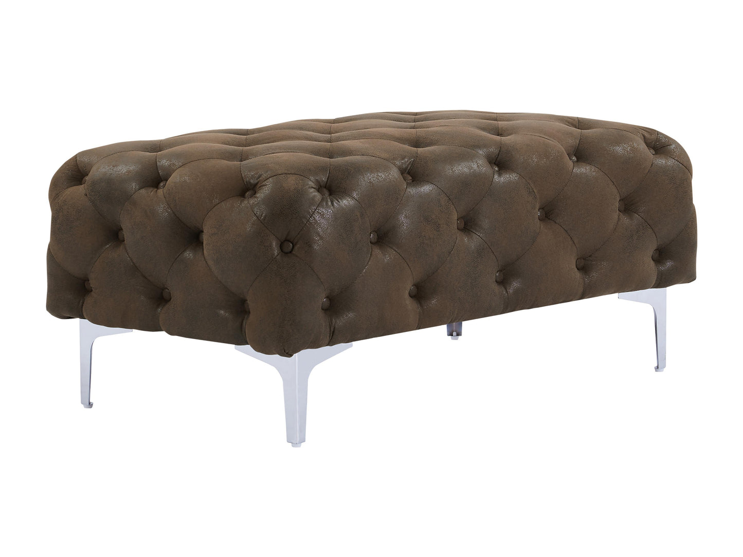 Canapé 3 places, fauteuil et pouf chesterfield en microfibre aspect cuir vieilli EDWINA