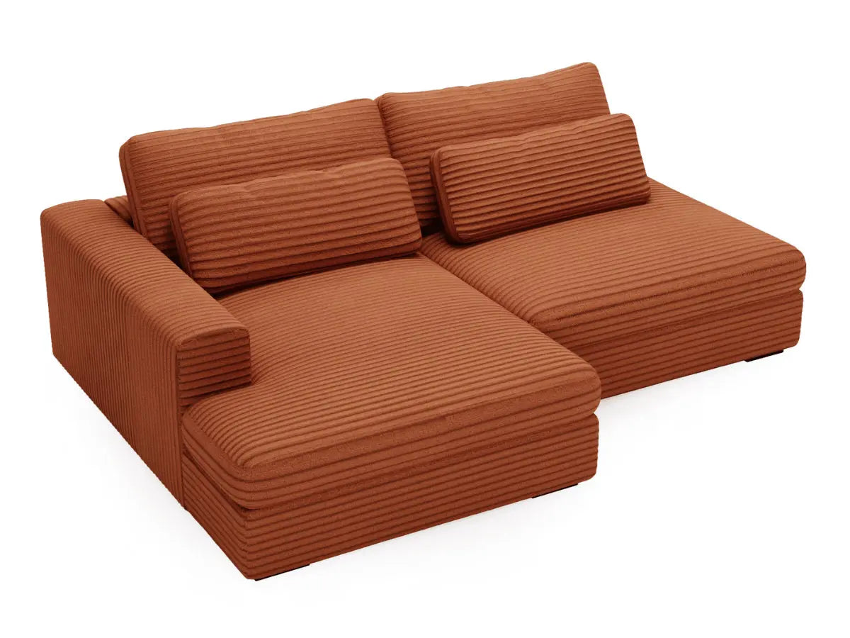 Canapé d'angle convertible grande méridienne en velours côtelé terracotta MONTPARNASSE