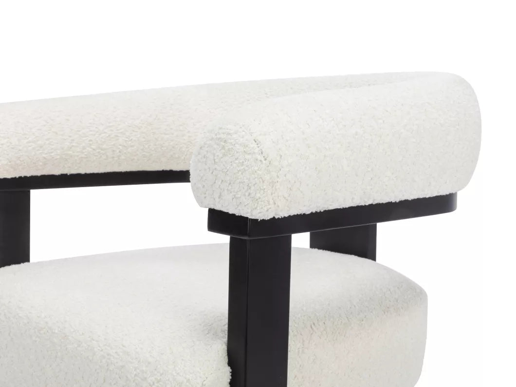 Lot de 2 chaises avec accoudoirs en tissu bouclette et bois d'hévéa - Blanc et noir - LIVELIA de Pascal MORABITO