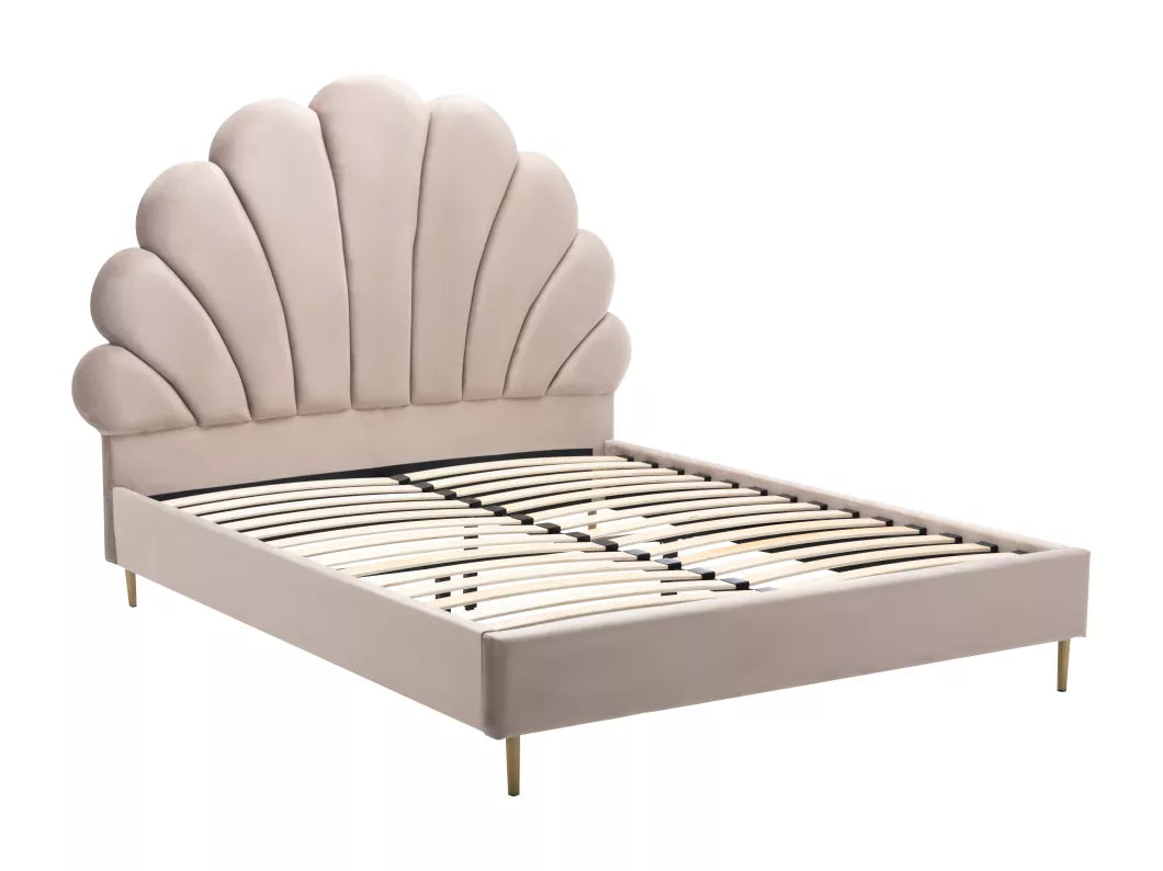 Lit coquillage 140 x 190 cm - Velours - Beige - LIVAYA