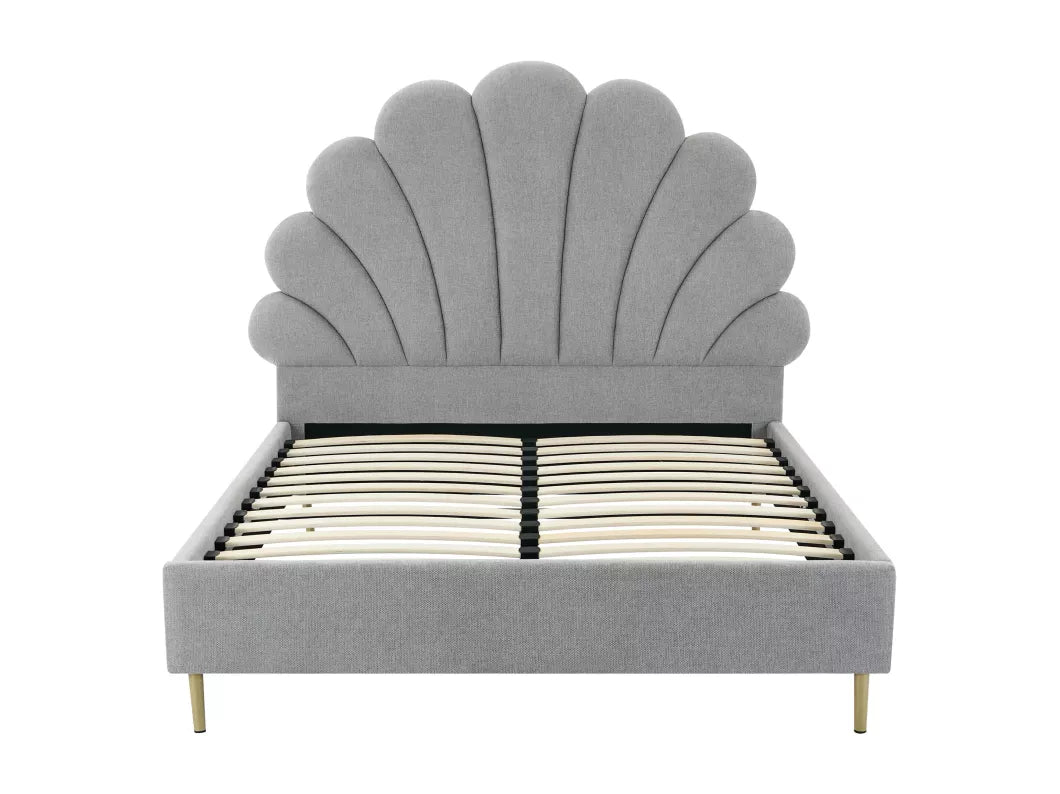 Lit coquillage 140 x 190 cm - Velours - Beige - LIVAYA