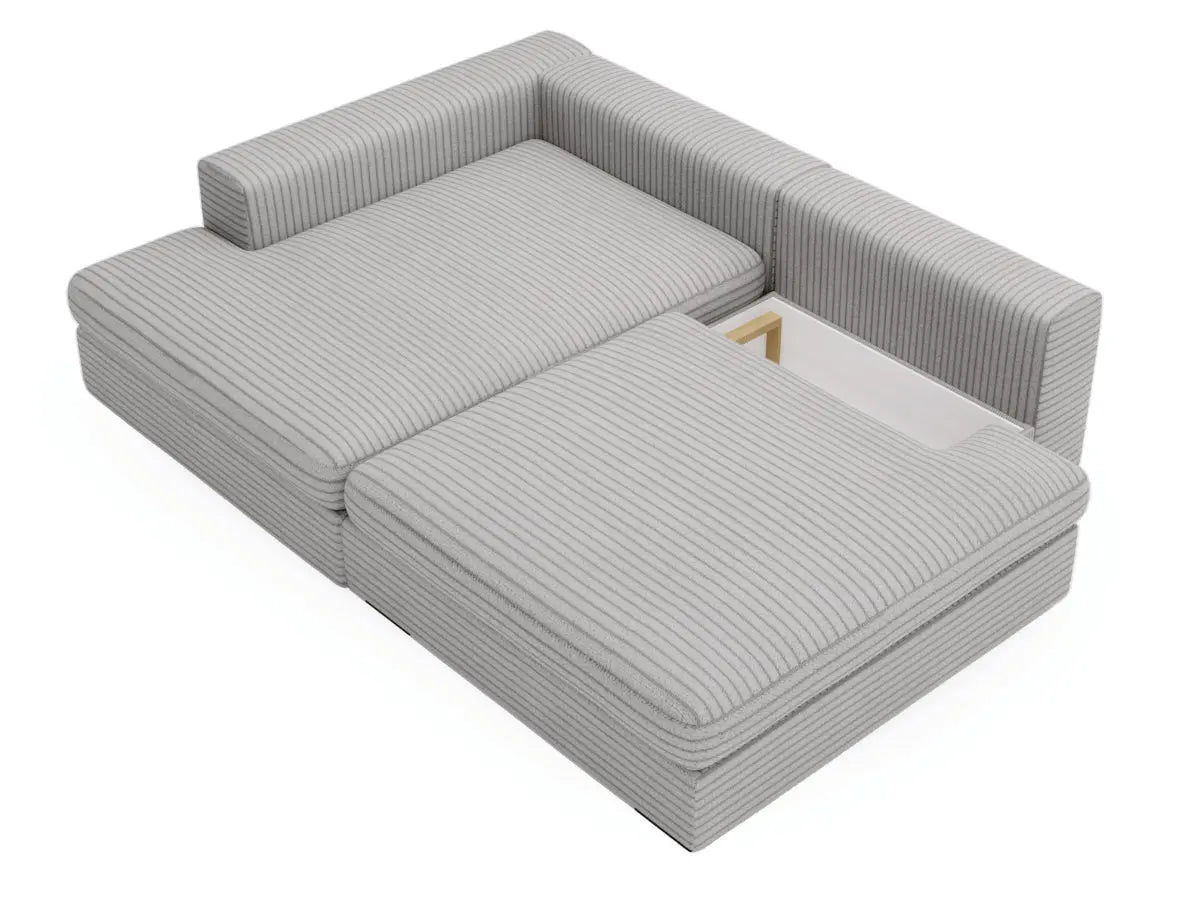 Canapé d'angle convertible grande méridienne velours côtelé gris clair MONTPARNASSE