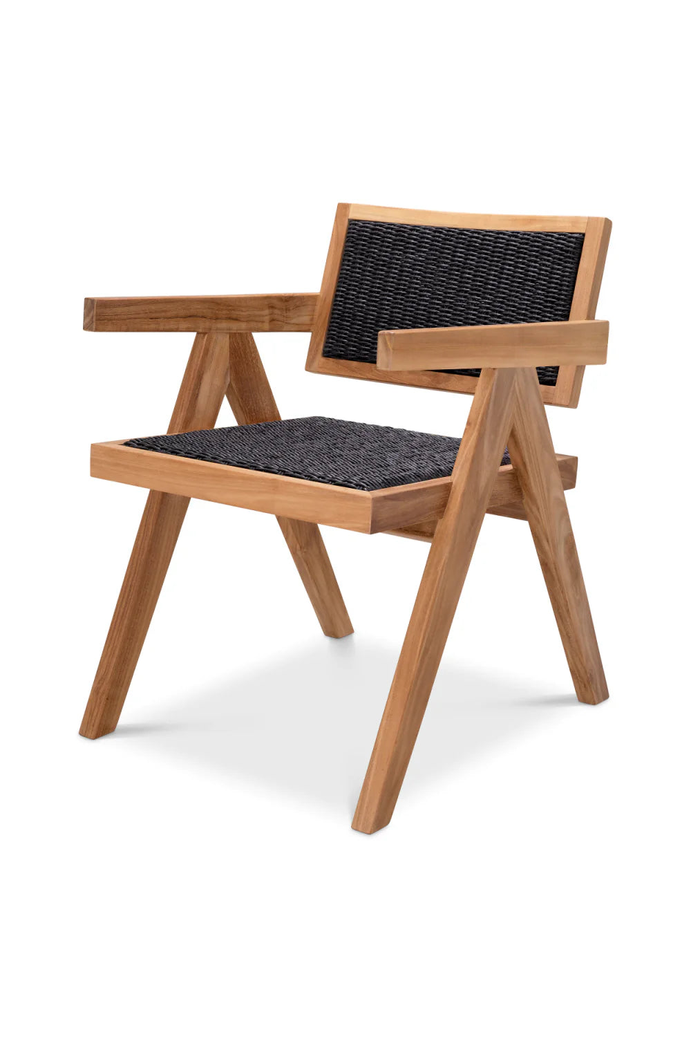 Chaise d'extérieur en teck et tissage noir | Eichholtz Kristo