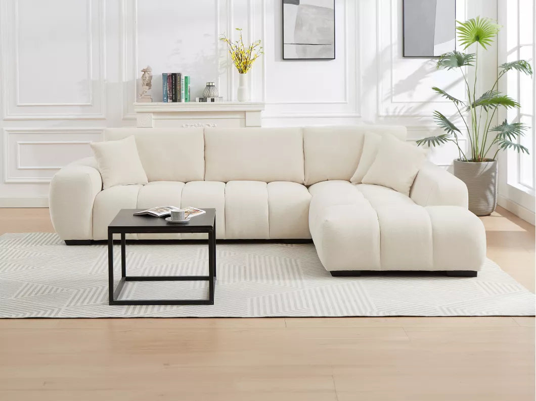 Canapé d'angle droit en tissu beige BERENIA
