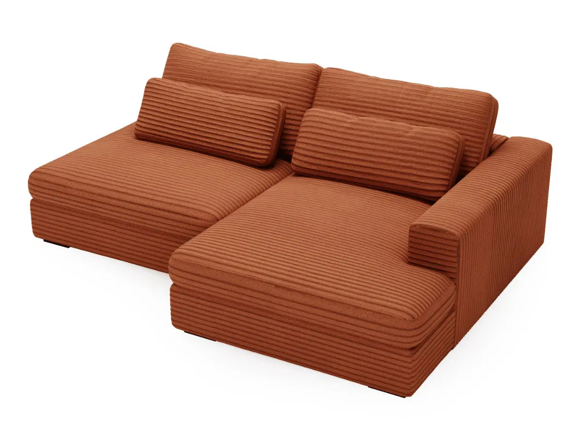 Canapé d'angle convertible grande méridienne en velours côtelé terracotta MONTPARNASSE
