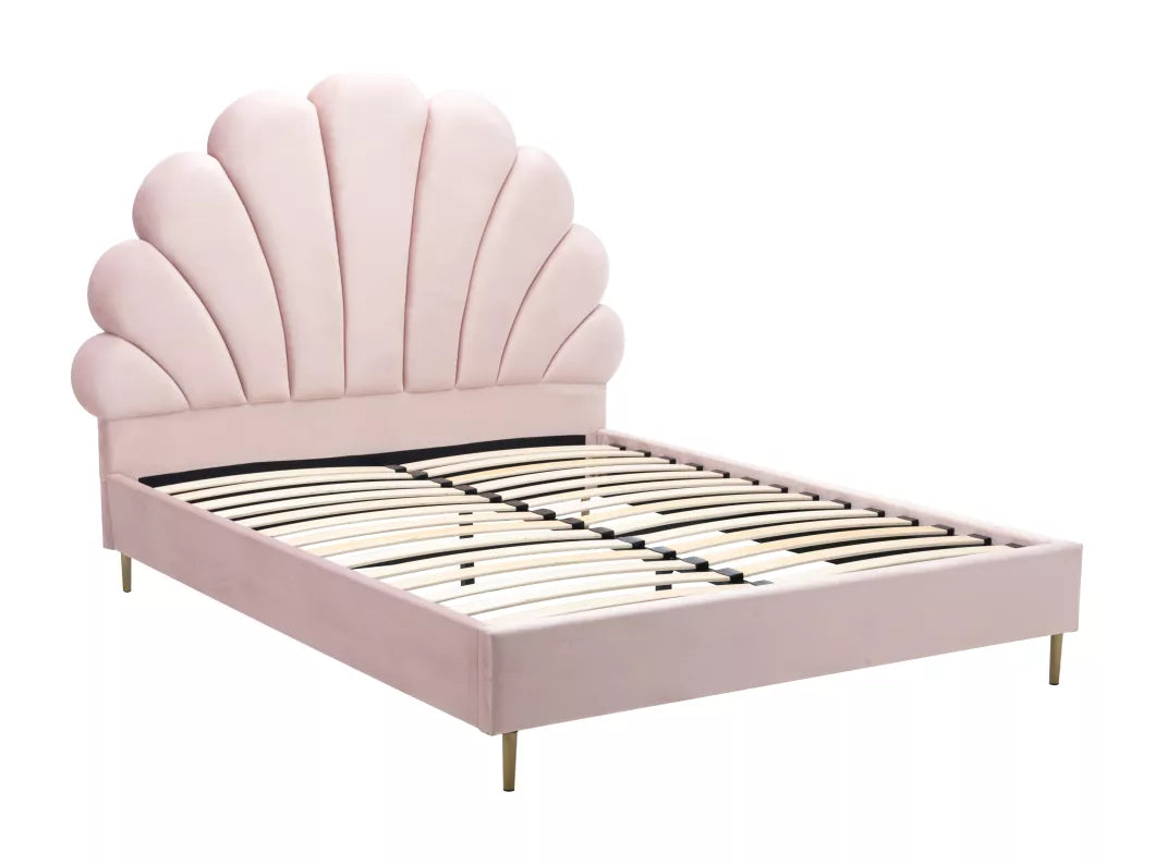 Lit coquillage 140 x 190 cm - Velours - Beige - LIVAYA
