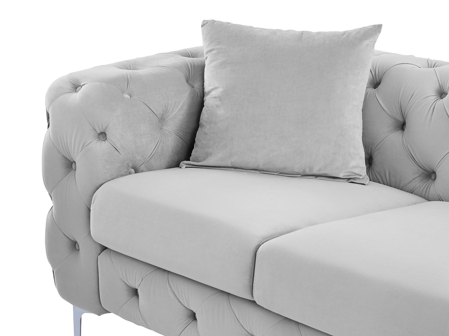 Canapé 3 places chesterfield en velours gris clair EDWINA