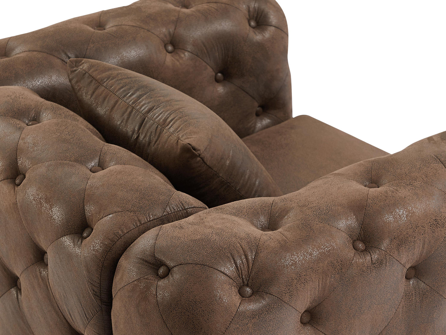 Canapé 3 places, fauteuil et pouf chesterfield en microfibre aspect cuir vieilli EDWINA