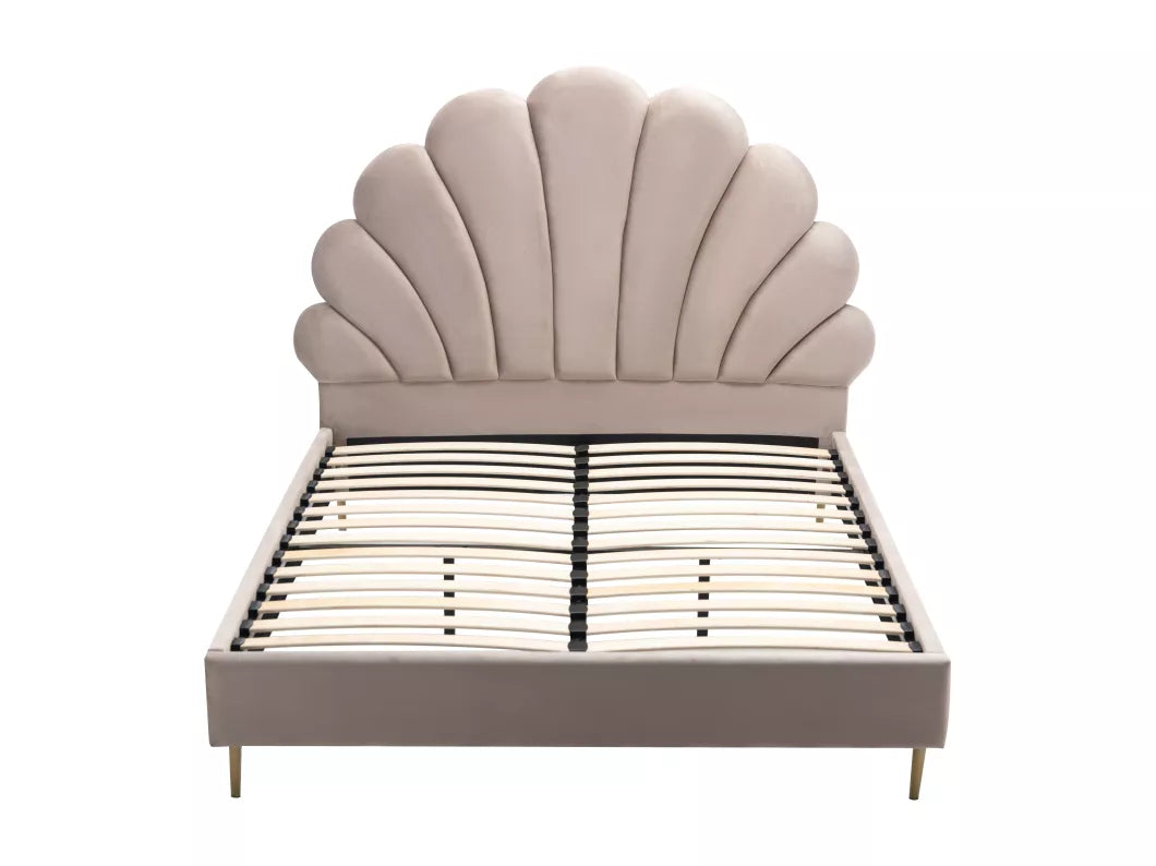 Lit coquillage 160 x 200 cm - Velours - Rose - LIVAYA
