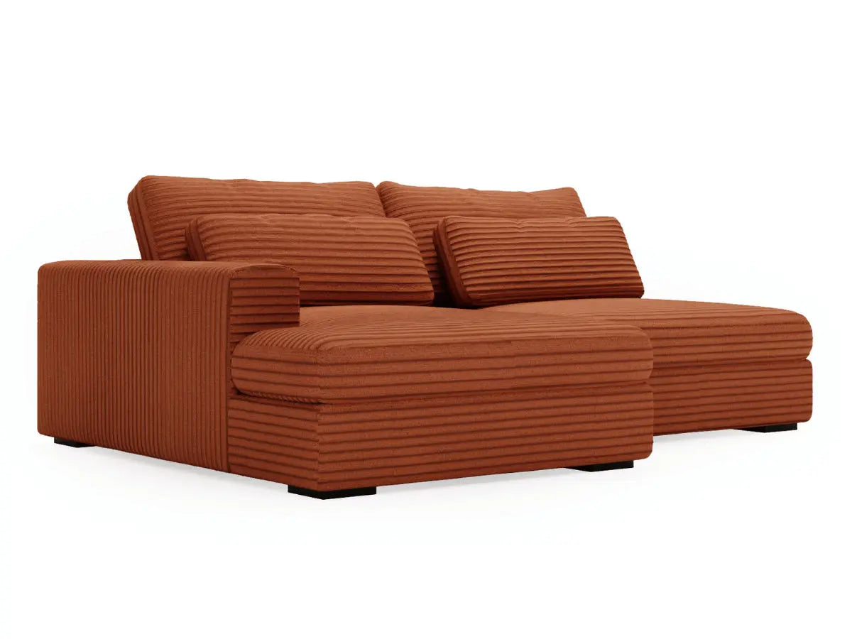 Canapé d'angle convertible grande méridienne en velours côtelé terracotta MONTPARNASSE
