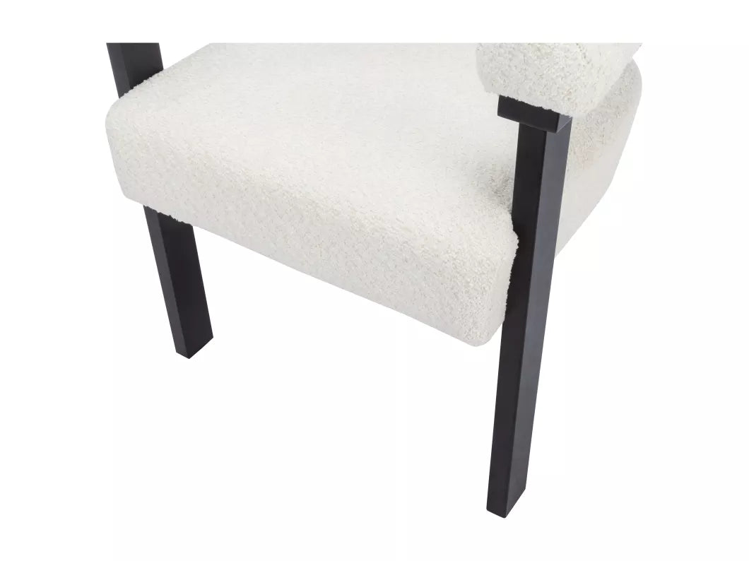 Lot de 2 chaises avec accoudoirs en tissu bouclette et bois d'hévéa - Blanc et noir - LIVELIA de Pascal MORABITO
