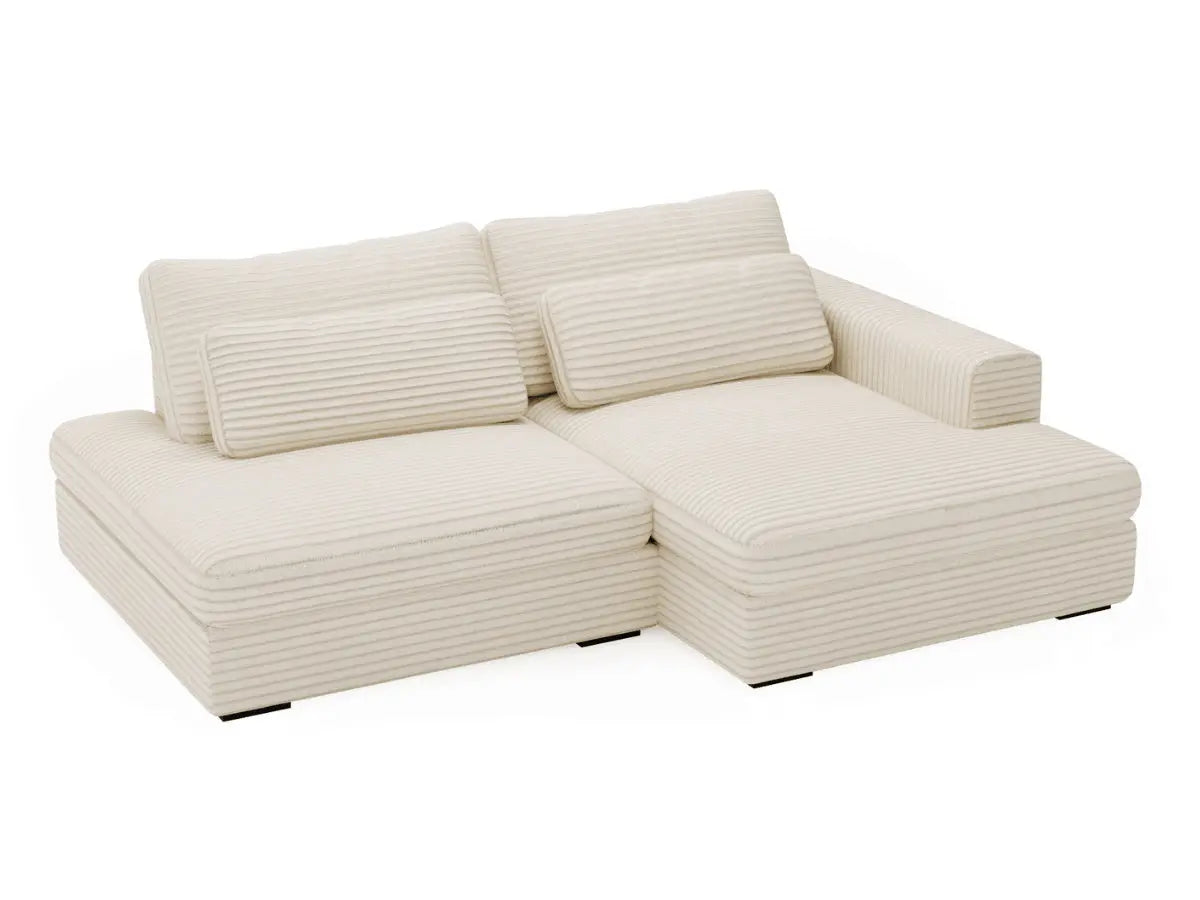 Canapé d'angle convertible grande méridienne velours côtelé beige MONTPARNASSE