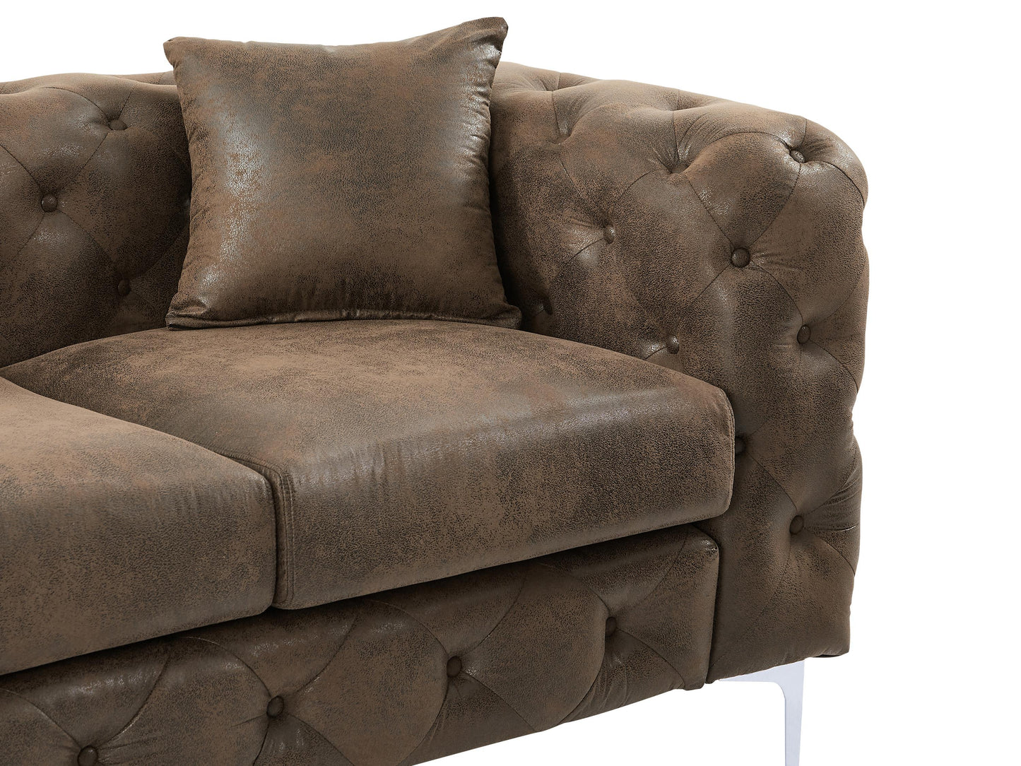 Canapé 3 places, fauteuil et pouf chesterfield en microfibre aspect cuir vieilli EDWINA
