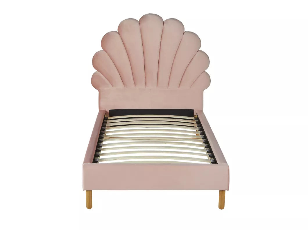 Lit coquillage 90 x 190 cm - Velours - Rose - MOANA