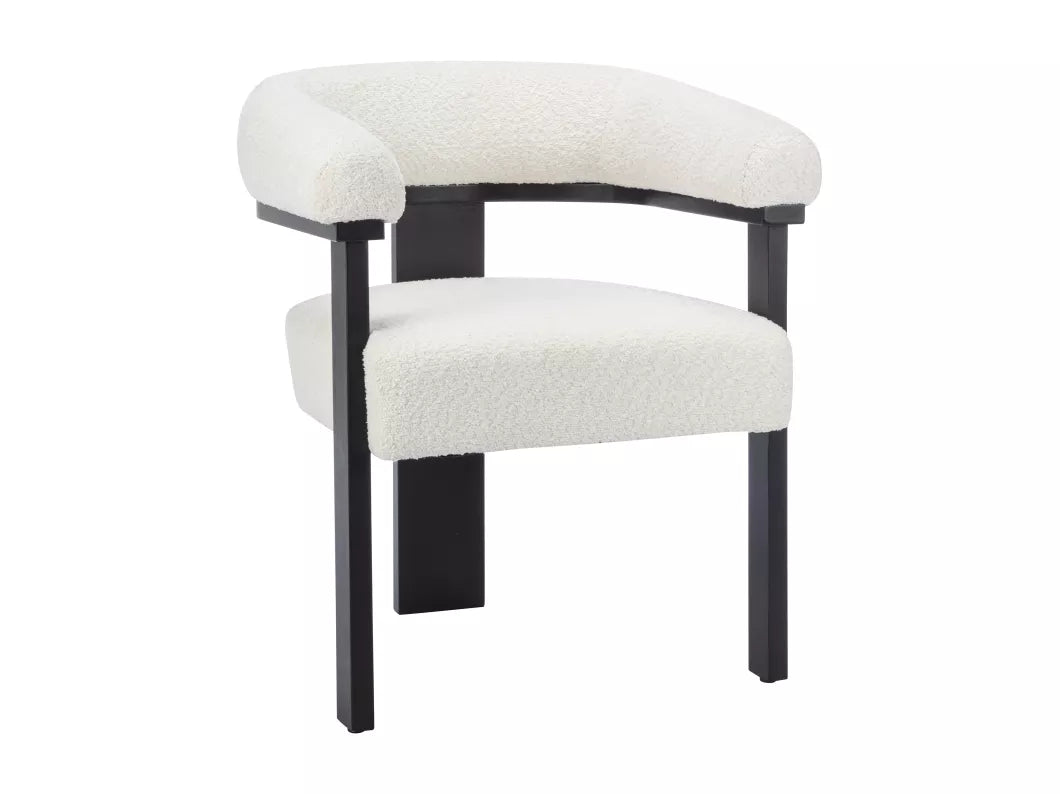 Lot de 2 chaises avec accoudoirs en tissu bouclette et bois d'hévéa - Blanc et noir - LIVELIA de Pascal MORABITO
