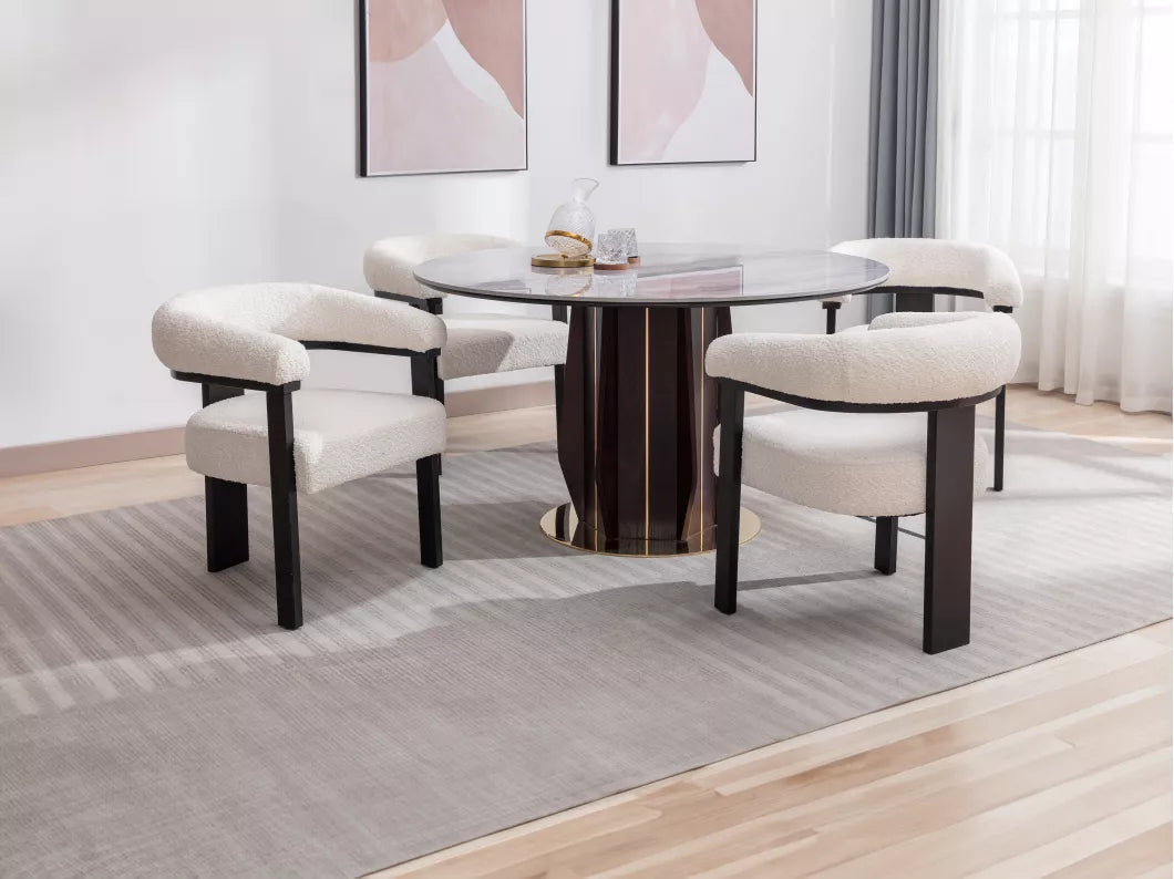 Lot de 2 chaises avec accoudoirs en tissu bouclette et bois d'hévéa - Blanc et noir - LIVELIA de Pascal MORABITO