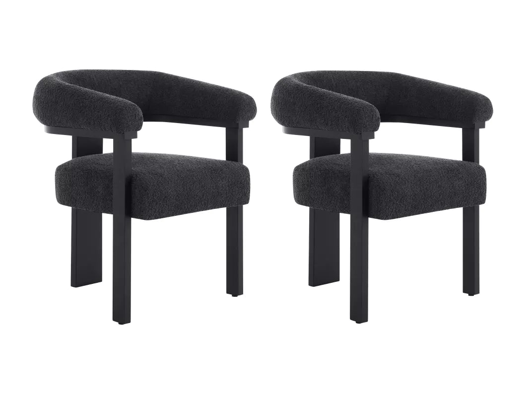 Lot de 2 chaises avec accoudoirs en tissu bouclette et bois d'hévéa - Blanc et noir - LIVELIA de Pascal MORABITO