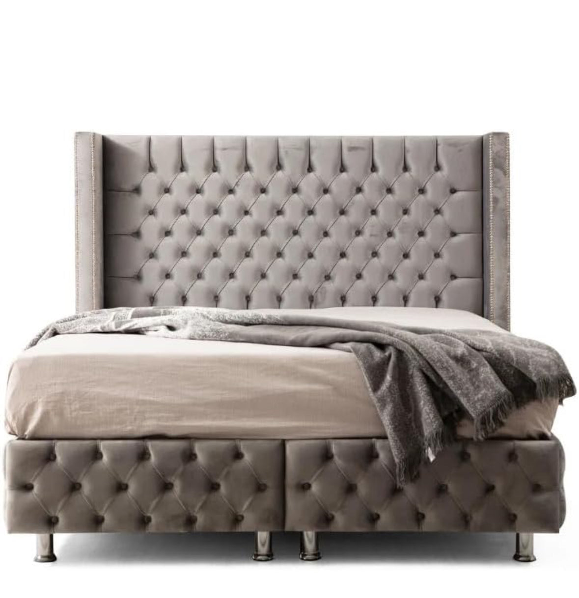 Lit coffre clouté Luna Gris