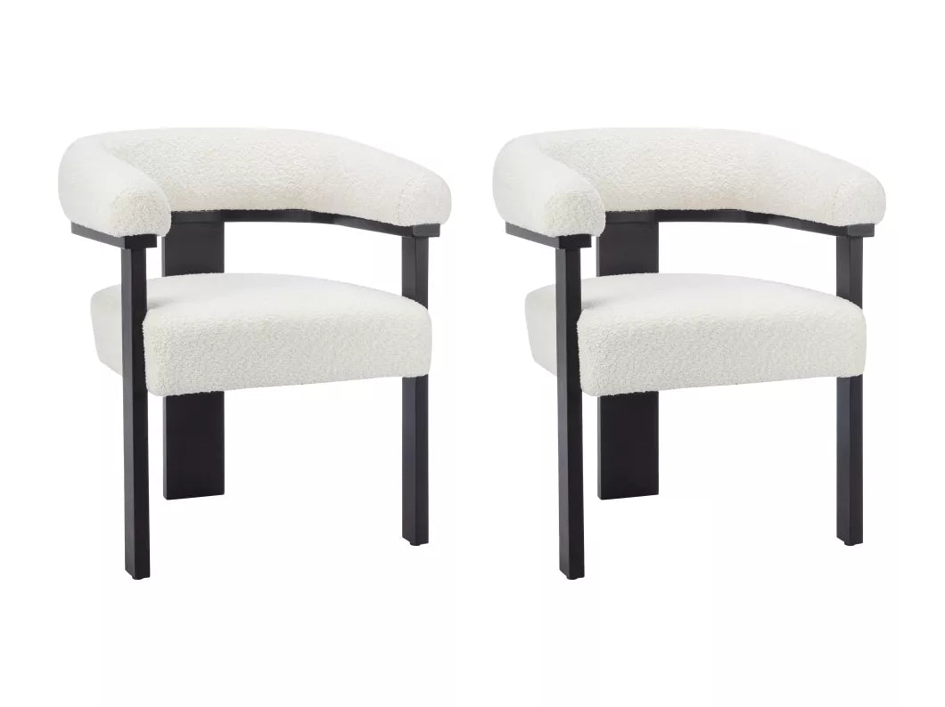 Lot de 2 chaises avec accoudoirs en tissu bouclette et bois d'hévéa - Blanc et noir - LIVELIA de Pascal MORABITO