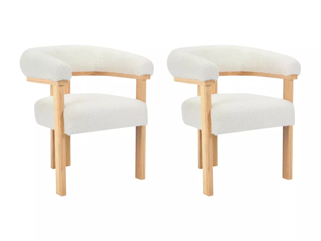 Lot de 2 chaises avec accoudoirs en tissu bouclette et bois d'hévéa - Blanc et noir - LIVELIA de Pascal MORABITO